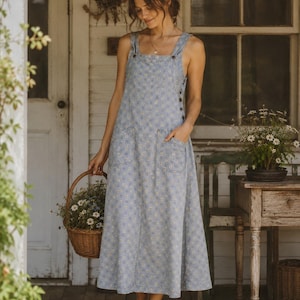 VTG Pulp Overall Dress Floral Sz S Earthy Tencel Lyocell Pockets USA Cottage image 1