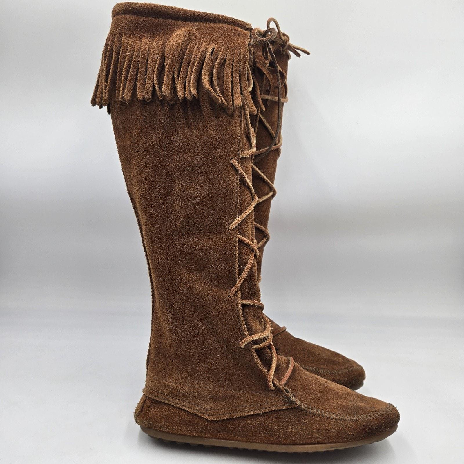 Bottines Minnetonka En Daim Frangé Marron Clair Taille 38 - Occasion Bon état