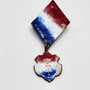 Vintage Wappen Schild Pin Rot Weiß Blau Krone Wappen Fleur De Lis Kupfer