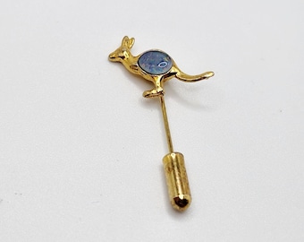 Vintage Kangaroo Tie Stick Pin Australia Faux Opal Gold Tone Small Figural