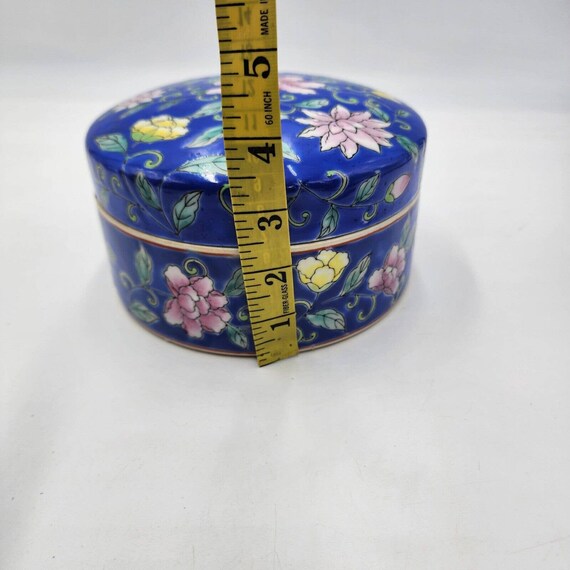 Vintage Ceramic Chinoiserie Blue Large Jewelry Tr… - image 7