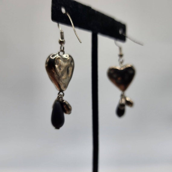 Vintage Silver Plated Textured Puffy Heart Dangle… - image 3
