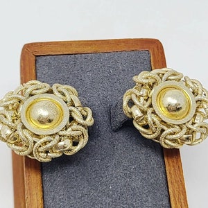 Vintage Goldtone Button Style Clip On Earrings 1&quot; Estate Costume West Germany