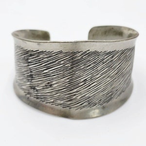 Vintage MCM Jorgen Jensen 986 Pewter Wide Big Cuff Bracelet Stripe