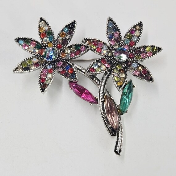 Broche Vintage Fleur Marguerite En Strass Tourmaline Rose – Métal Argenté, Bijou De Mode