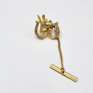 Vintage 1968 Democratic Donkey Lucky Horseshoe Tie Tack Pin Gold Tone Political