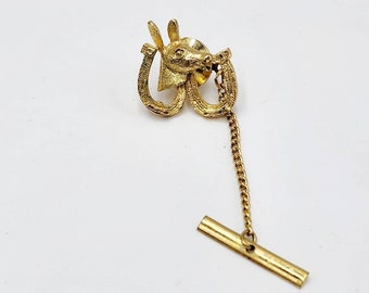 vintage 1968 Démocratique Âne Lucky Horseshoe Tie Tack Pin Gold Tone Politique