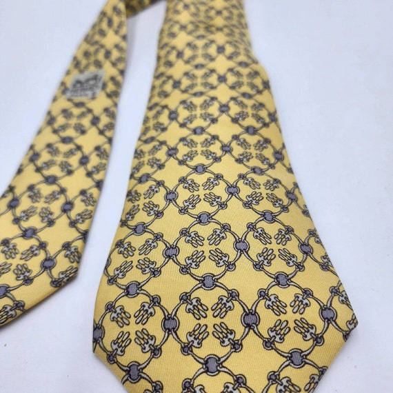 Vintage Genuine Hermès 100% Silk Tie Soft Yellow … - image 2