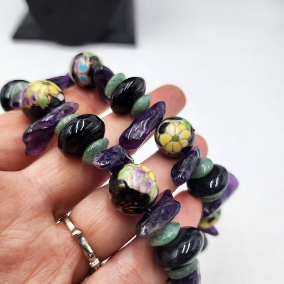 Artisan Jade Amethyst Onyx Chunky Beads Hand pain… - image 8