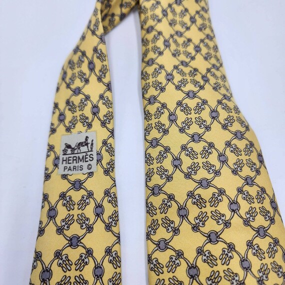 Vintage Genuine Hermès 100% Silk Tie Soft Yellow … - image 3
