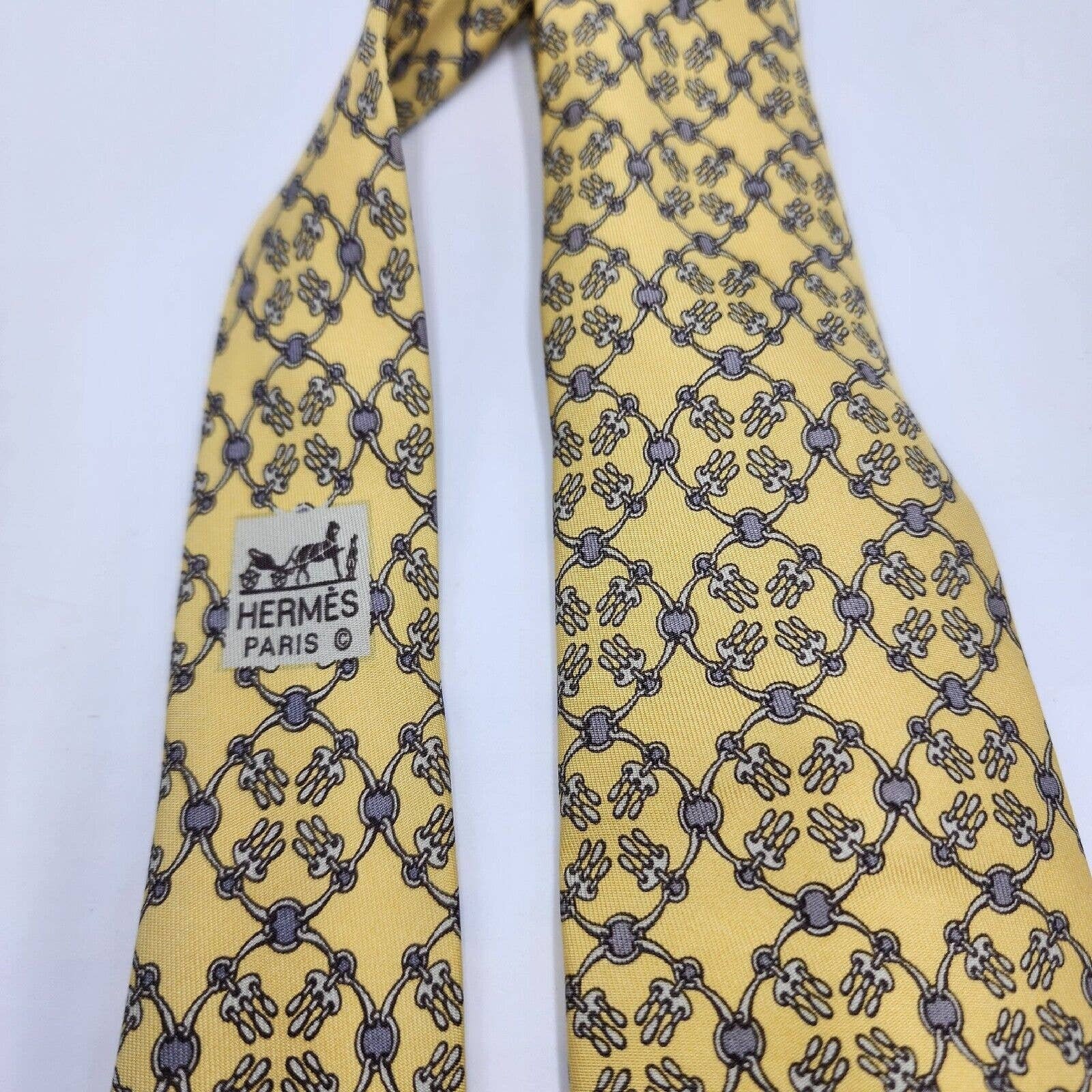 Vintage Genuine Hermès 100% Silk Tie Soft Yellow Blue Geometric