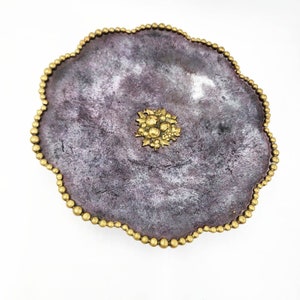 Vintage Purple Metal/Brass Shallow Serving Bowl/Dish Marble Look Made In Italy