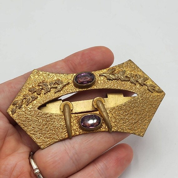Antique Victorian Brass & Amethyst Faceted Glass Sash Buckle 