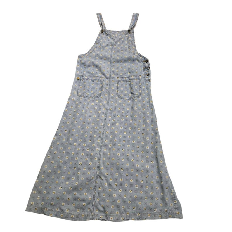VTG Pulp Overall Dress Floral Sz S Earthy Tencel Lyocell Pockets USA Cottage image 2