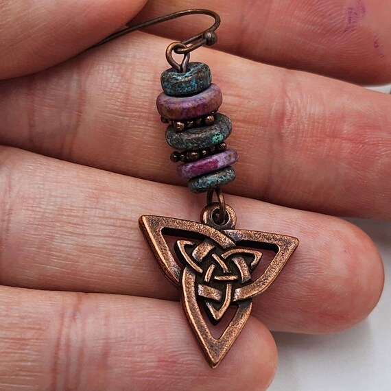 Boho Copper Trinity Celtic Knot Dangle Hook Earri… - image 2