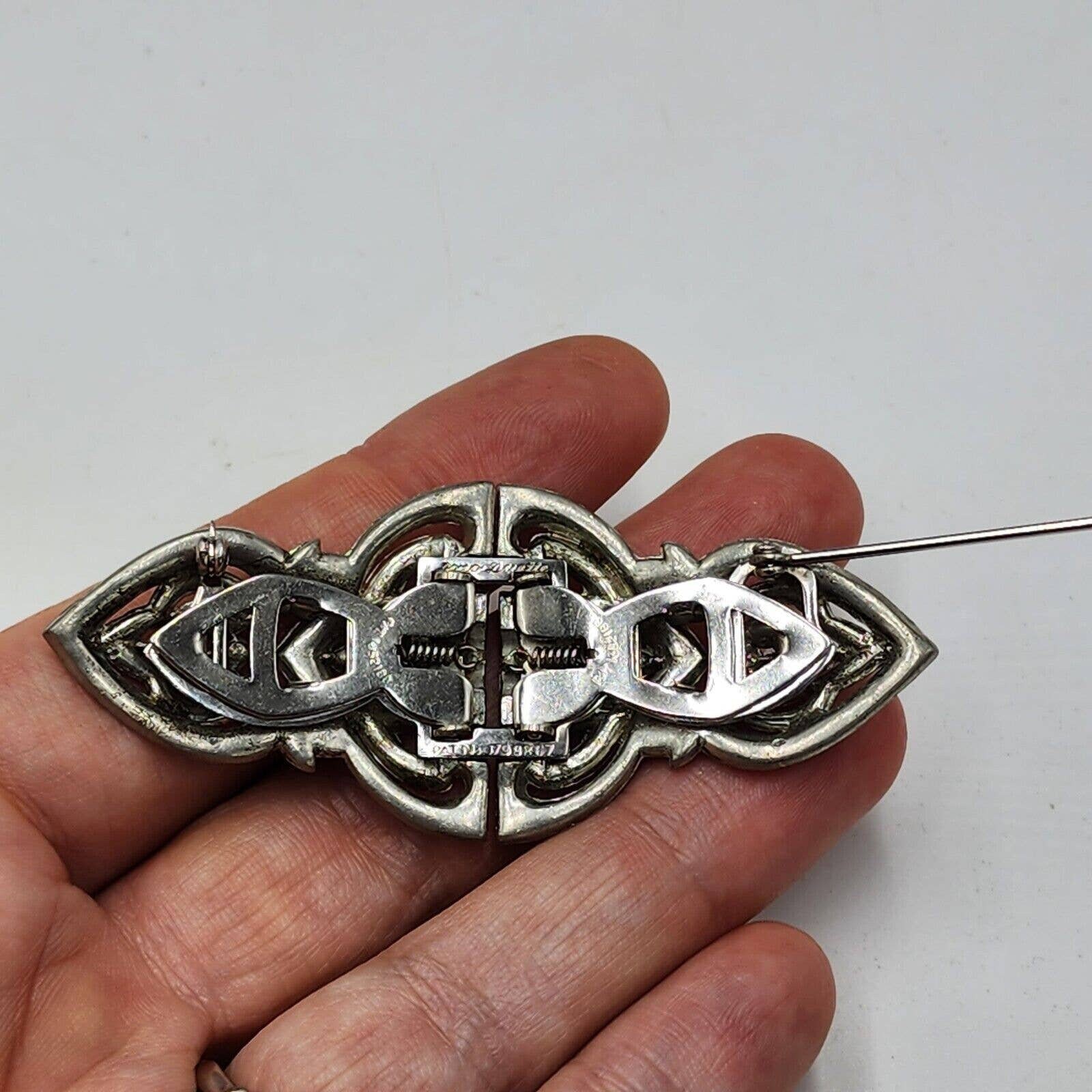 Vintage Coro Duette Silver Tone Rhinestone Brooch Art Deco