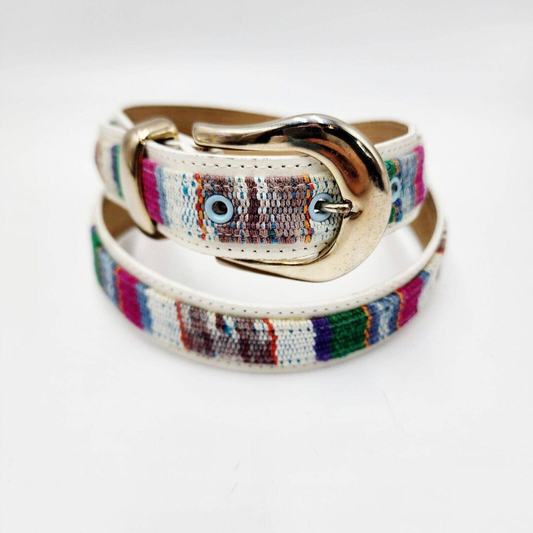Guatemala Woven Colorful Cotton & Leather Gold Tone Buckle  display picture 3