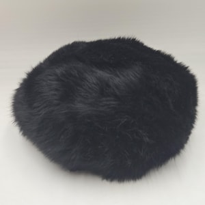Vintage 60s Voguemont Black Lamb Wool Fur Winter Hat Berret Cap Fits 23.5" Italy