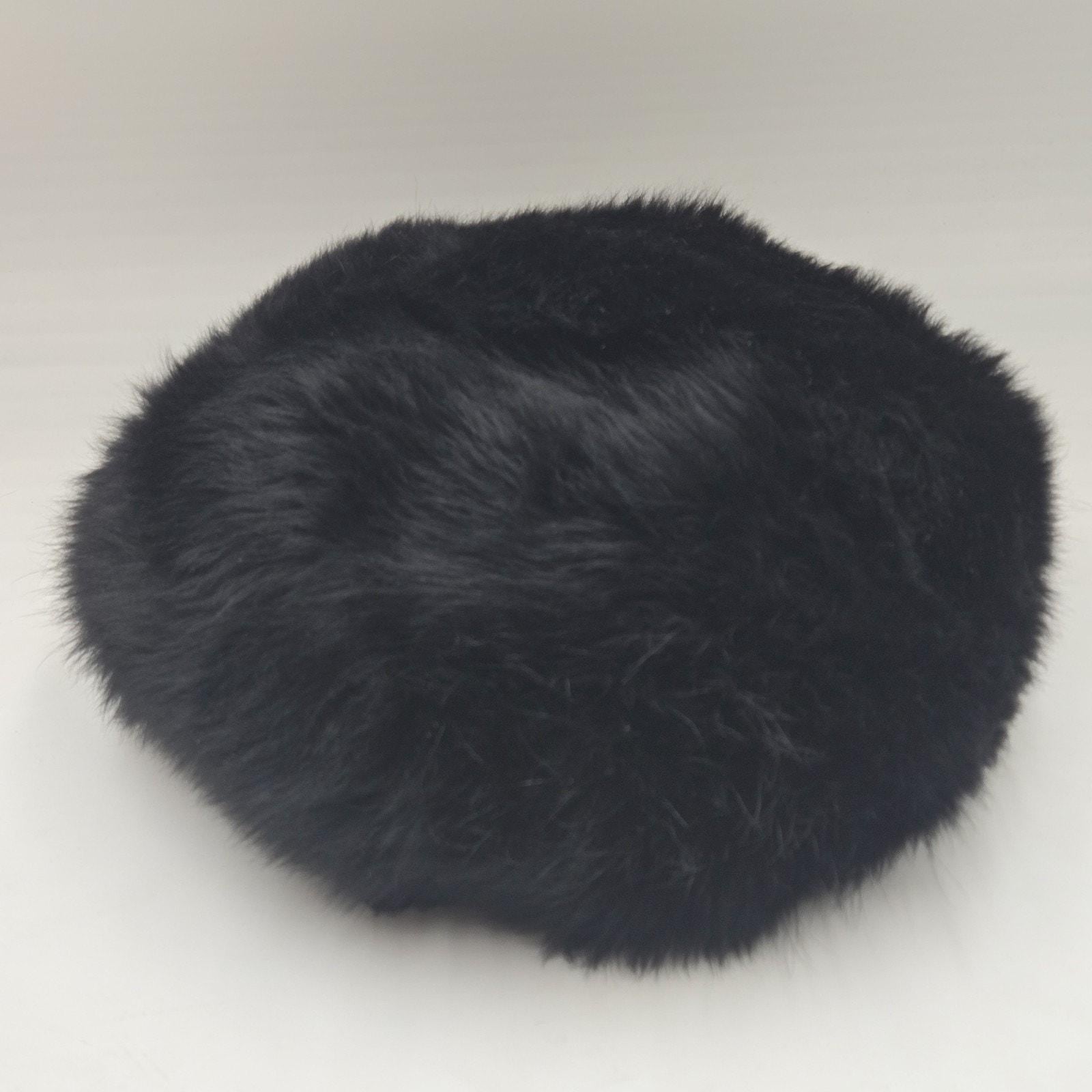 Vintage 60s Voguemont Black Lamb Wool Fur Winter Hat Berret Cap Fits 23.5\