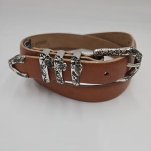 SIZE S. Brighton leather western boho belt with silver buckle. Brighton Men main image 4