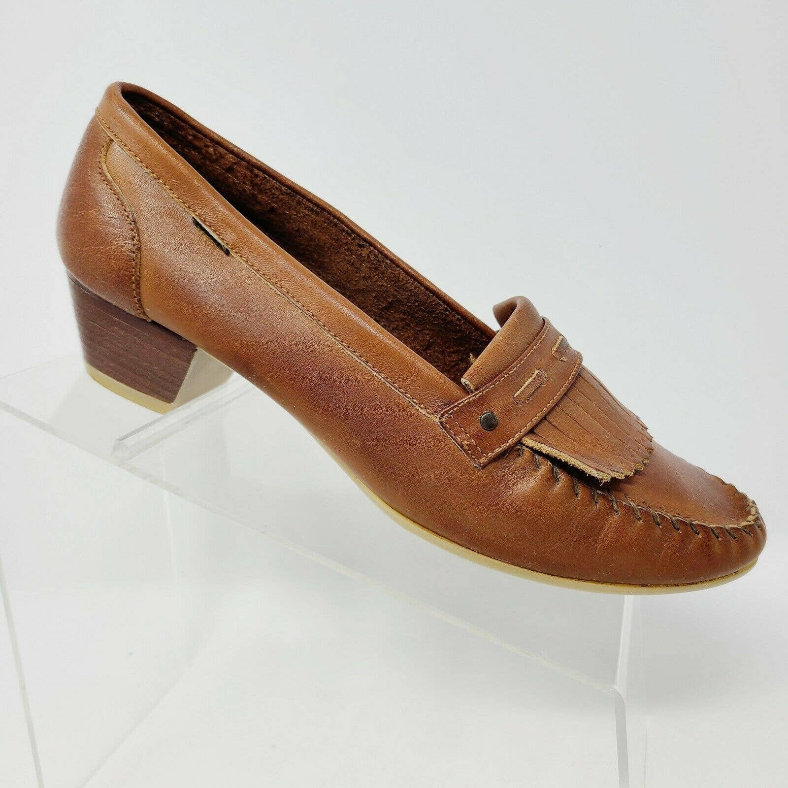 Heels Kiltie Brown Leather Loafer Block 