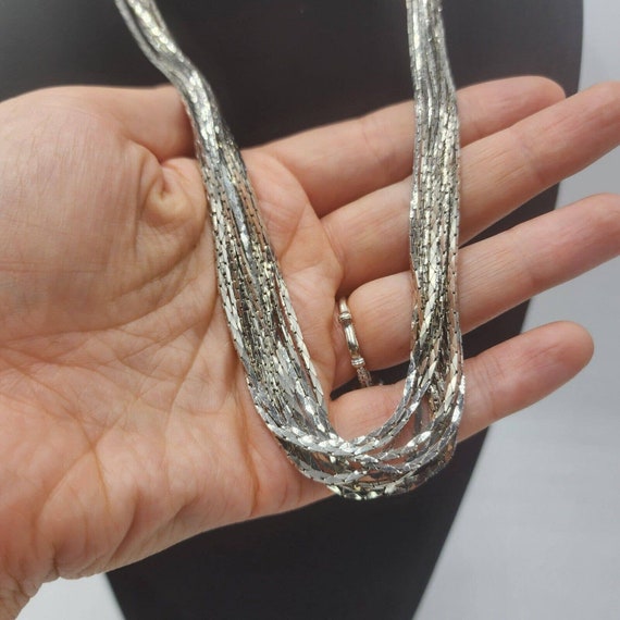Vintage Multi Strand Silver Tone Chain Necklace 3… - image 3