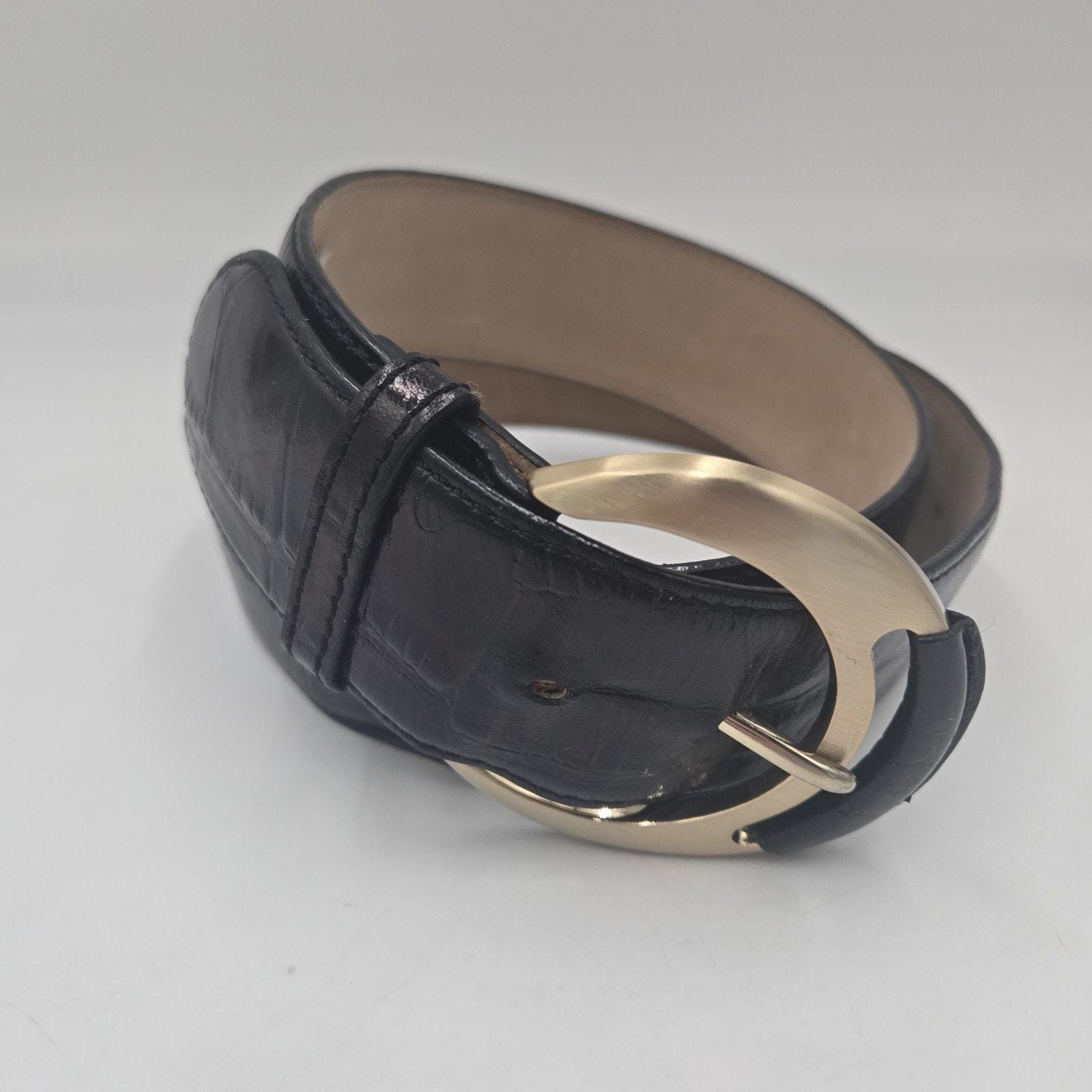 Vintage Ann Taylor croc embossed leather wide belt Vintage Ann Taylor Dark Brown Croc Embossed Leather Belt  main image 2