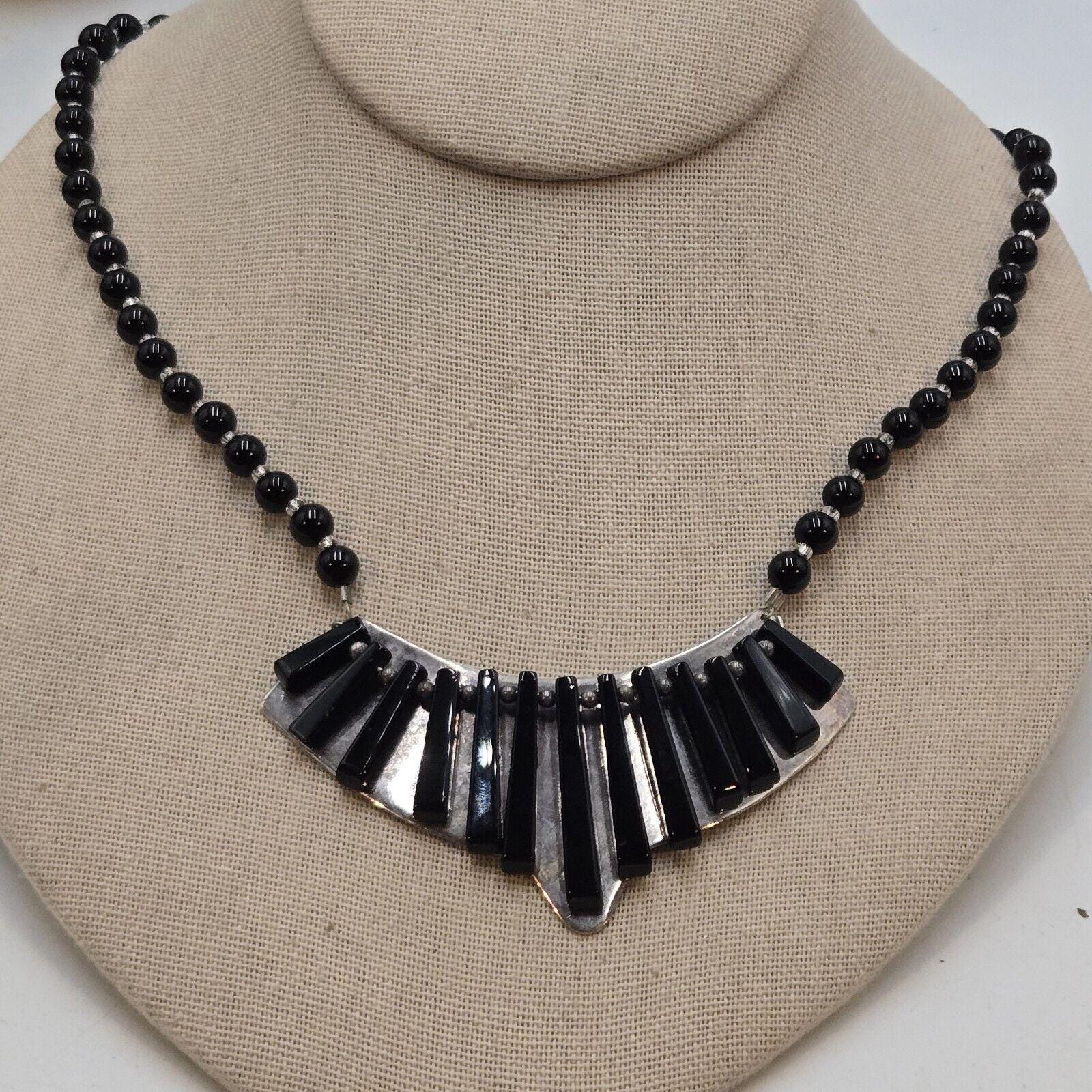 Avi Soffer イスラエル ヴィンテージ　925 Vintage AVI SOFFER 925 Sterling Silver Modernist Black Onyx Bib