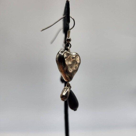 Vintage Silver Plated Textured Puffy Heart Dangle… - image 5