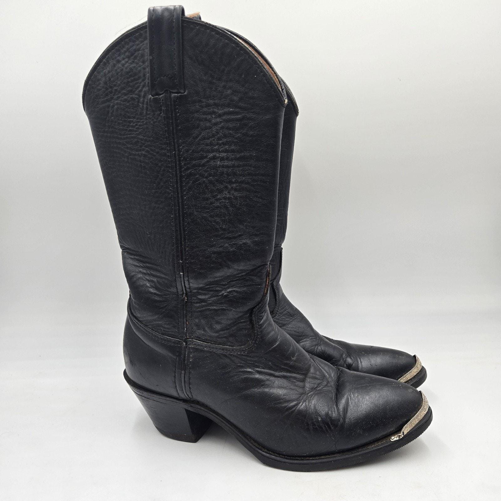 Biltrite Black Leather Boots Western Cowboy Slip-on Caws Paw MC Original Black – Cougar Paws, Inc main image 3