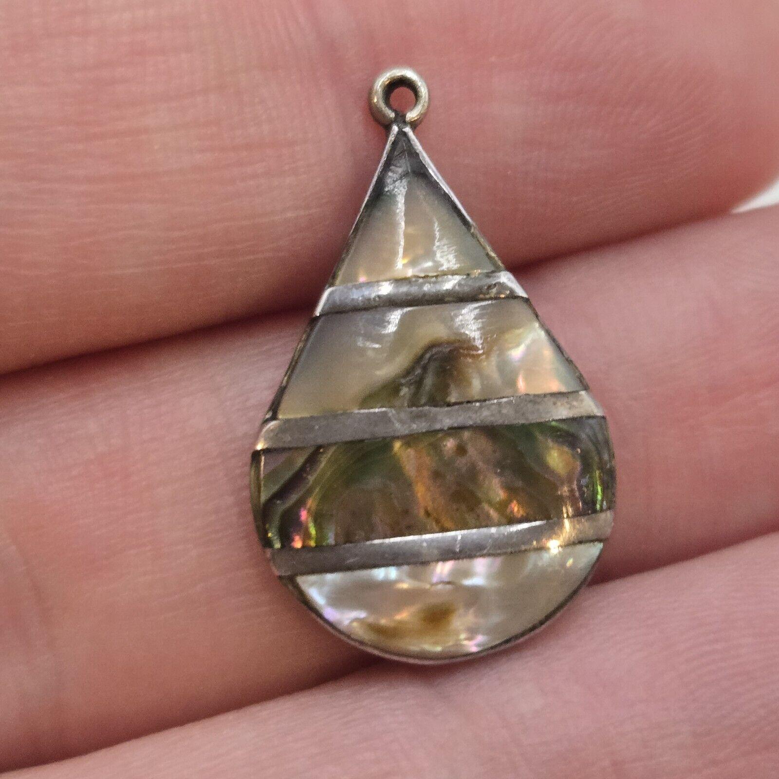 VINTAGE AUTHENTIC SIGNED TAXCO STERLING SILVER & ABALONE  Vintage Taxco Sterling Silver Abalone Mother Of Pearl Pin or Pendant Signed display picture 1