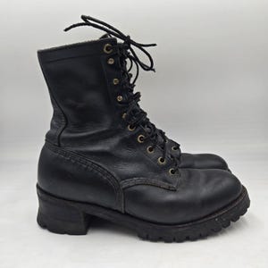 Vintage Black Leather Vibram Lug Sole Combat‎ Work Boots Mens Size 10 Vintage | Shoes | Vintage Black Leather Vibram Lug Sole  main image 4