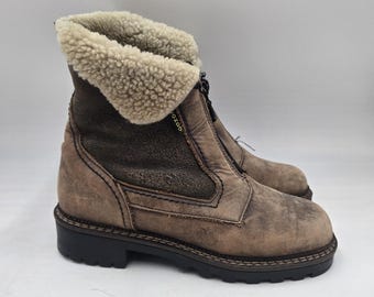 Botas de invierno Vintage Blondo 7.5 para mujer, de piel marrón con forro de borrego y cremallera frontal (Canadá)