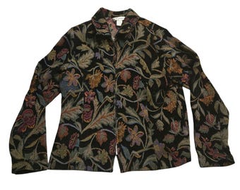 Vtg Dressbarn Jacket Womens XL Tapestry Boho Cottagecore Floral Jacquard Blazer