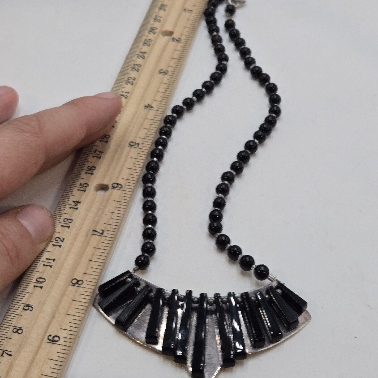 Vintage AVI SOFFER 925 Sterling Silver Modernist Black Onyx Bib
