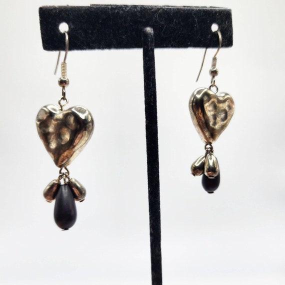Vintage Silver Plated Textured Puffy Heart Dangle… - image 1