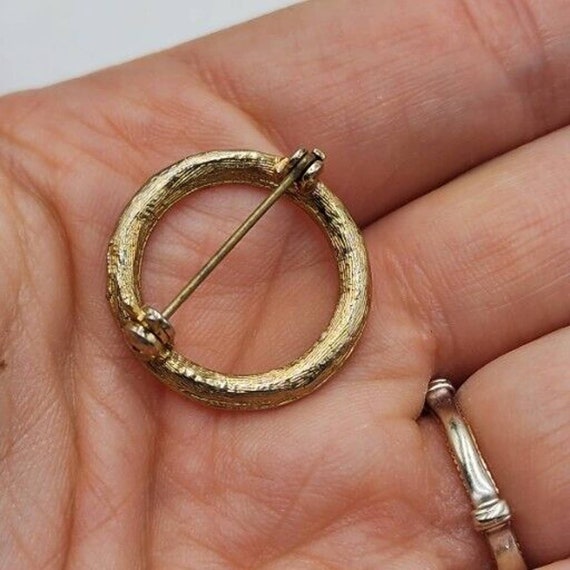 Vintage Brooch Open Circle Gold Tone Sparkling AB… - image 3
