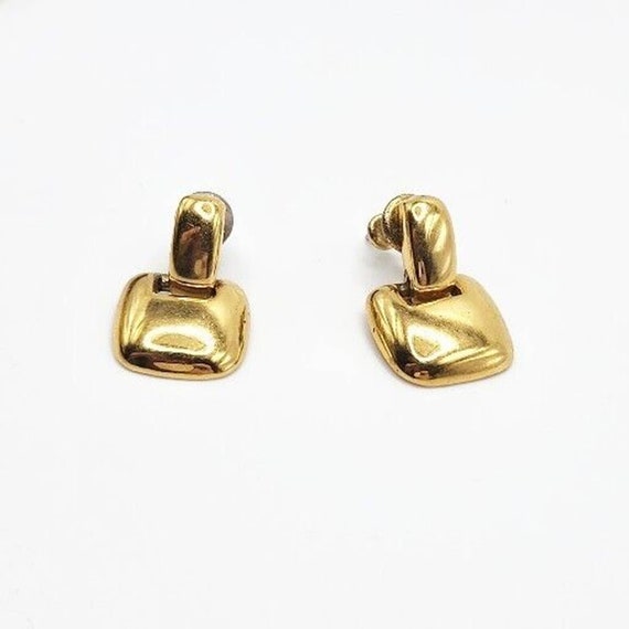 Vintage NAPIER Doorknocker Gold Tone Earrings Cli… - image 1