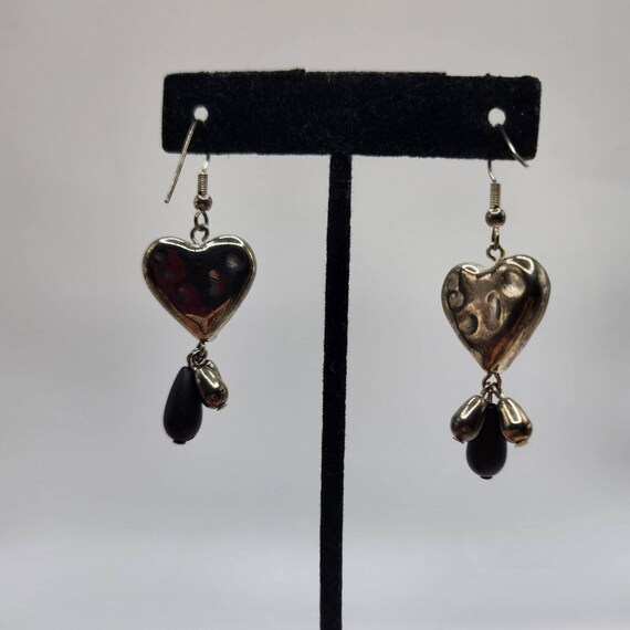 Vintage Silver Plated Textured Puffy Heart Dangle… - image 4