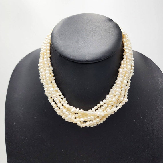Gorgeous 8 Strand Genuine Pearls White 15-18" Ste… - image 1
