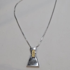 Vintage Krone Trifari Gold Silber Ton Anhänger Halskette 17 &quot;&quot;Modernist Geometrisch&quot;&quot;