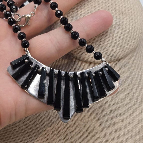 Avi Soffer イスラエル ヴィンテージ　925 Vintage AVI SOFFER 925 Sterling Silver Modernist Black Onyx Bib