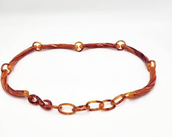 Vintage Carved Amber Orange Tone Lucite Chain Belt Scarce Unusual Fits 28-34&quot;