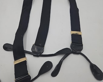 Mens Black Silk Suspenders Braces Gold Hardware England Made Preppy Prom Party