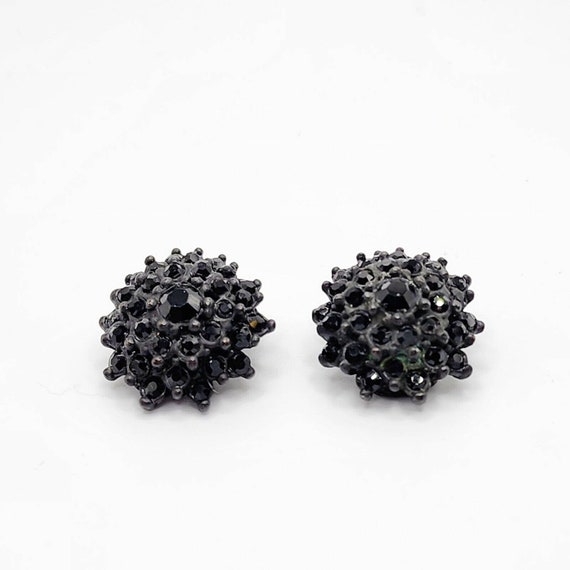 GRAZIANO Vintage Clip Earring Black Metal Rhinesto