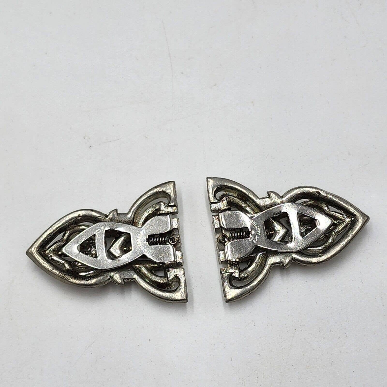 Vintage Coro Duette Silver Tone Rhinestone Brooch Art Deco