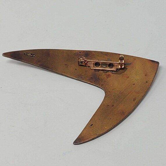Vintage Boomerang Enamel on Copper Large 2-5/8" M… - image 2