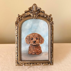 Cute Dog Oil Painting in Vintage Arched Frame, Original Pet Portrait Gift Idea, Puppy Wall Art, Handpainted Animal Decor, Gift for Dog Lover
