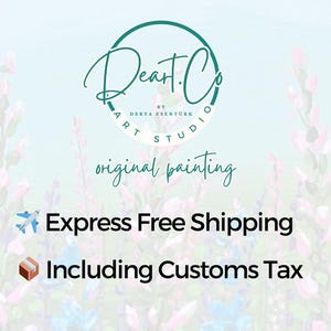 May include: The image displays the Dear.Co Art Studio logo, with the words "original painting" beneath. The logo is a teal circle with the company name in a script font. The background has a soft, floral design.