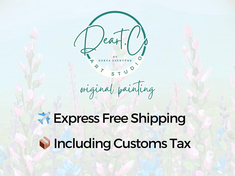 May include: The image displays the Dear.Co Art Studio logo, with the words "original painting" beneath. The logo is a teal circle with the company name in a script font. The background has a soft, floral design.